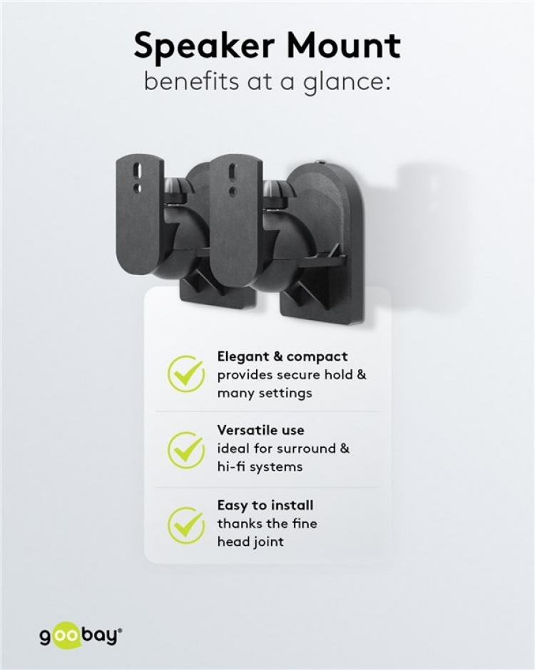 Goobay Høyttalerbrakett universal universal høyttalerbrakett for veggmontering, (svingbar og vippbar) for høyttalere opp til maks. 3,5 kg, svart Goobay Høyttalerbrakett universal universal høyttalerbrakett for veggmontering, (svingbar og vippbar) for høyttalere opp til maks. 3,5 kg, svart