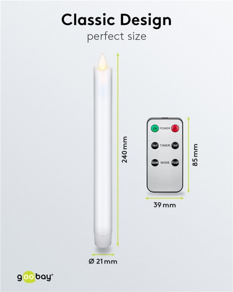 Goobay Sett med 5 hvite LED-voksstavlamper, inkl. fjernkontroll Vakker og trygg belysningsløsning for mange områder, for eksempel hus og loggiaer, kontorer eller skoler