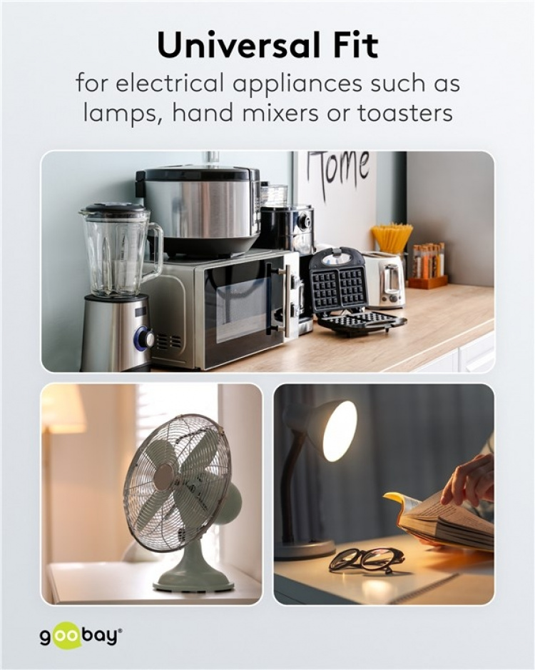 Goobay Beskyttelseskontaktkabel vinklet for montering, 2 m, svart plugg med beskyttelsesjording (type F, CEE 7/7) > løse kabelender