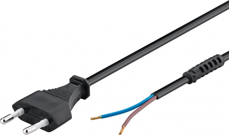 Goobay Kabel med Euro-plugg for montering, 1,5 m, svart Euro-plugg (type C, CEE 7/16) > løse kabelender