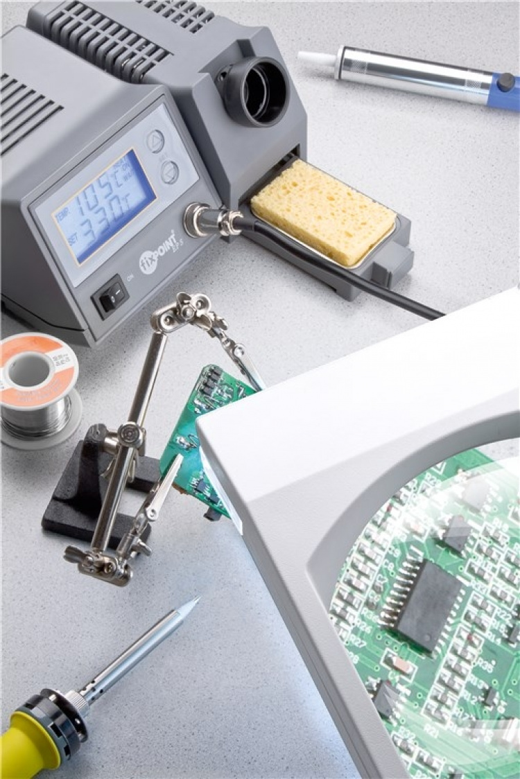 Fixpoint Digital loddestasjon EP5, 48 W digitalt loddekolbesett med stort, opplyst LCD-display (60 x 30 mm)