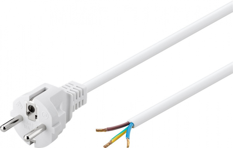 Goobay Kabel for beskyttelsesplugg for montering, 1,5 m, hvit plugg med jording (type F, CEE 7/7) > løse kabelender