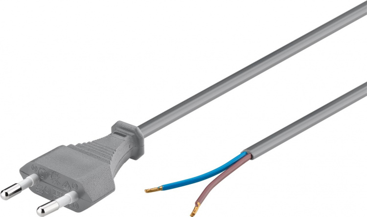 Goobay Kabel med Euro-plugg for montering, 1,5 m, grå Euro-plugg (type C, CEE 7/16) > løse kabelender