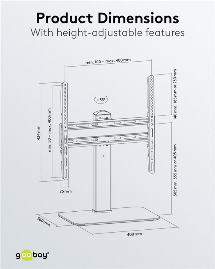 Goobay TV-bordstativ Basic Fix for TV-er og skjermer mellom 32 og 55 tommer (81-140 cm), svingbart Goobay TV-bordstativ Basic Fix for TV-er og skjermer mellom 32 og 55 tommer (81-140 cm), svingbart