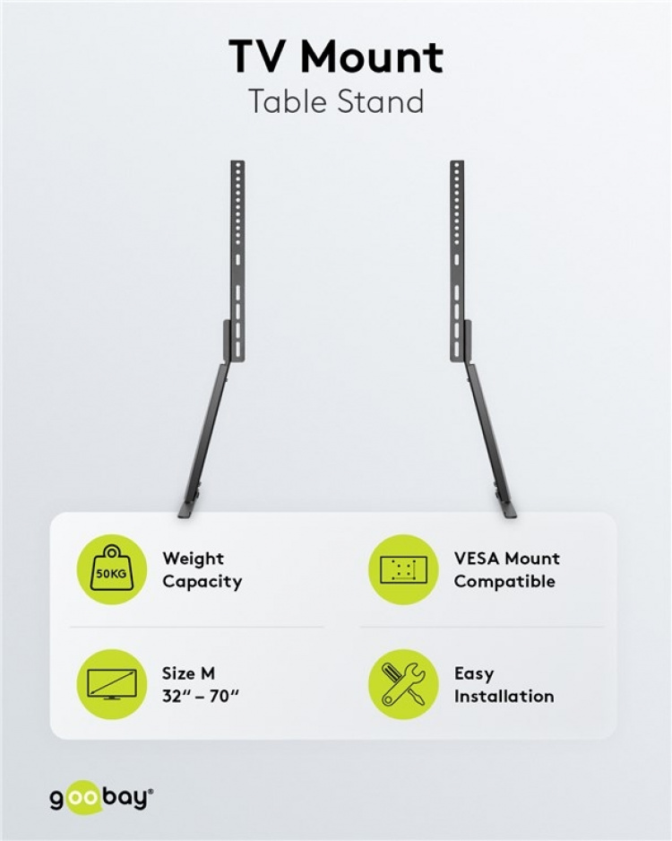 Goobay TV-bordstativ for TV-er og skjermer mellom 32 og 70 tommer (81-178 cm) opp til 50 kg, vippbart Goobay TV-bordstativ for TV-er og skjermer mellom 32 og 70 tommer (81-178 cm) opp til 50 kg, vippbart