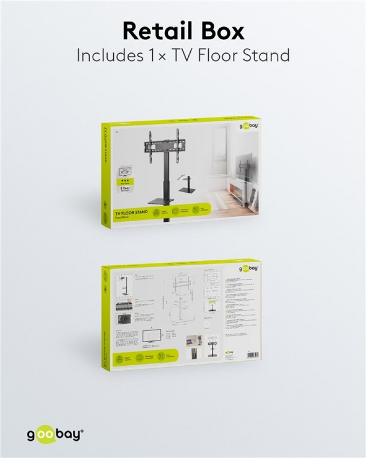 Goobay TV-gulvstativ Basic (størrelse L) for TV-er og skjermer mellom 37 og 70 tommer (94-178 cm) opp til 40 kg, svingbar