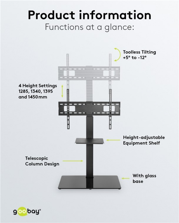 Goobay TV-gulvstativ Basic (størrelse L) for TV-er og skjermer mellom 37 og 70 tommer (94-178 cm) opp til 40 kg, svingbar