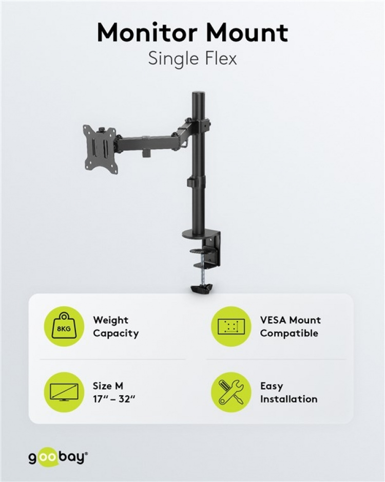 Goobay Monitor Mount Single Flex for skjermer mellom 17 og 32 tommer (43-81 cm) opp til 8 kg