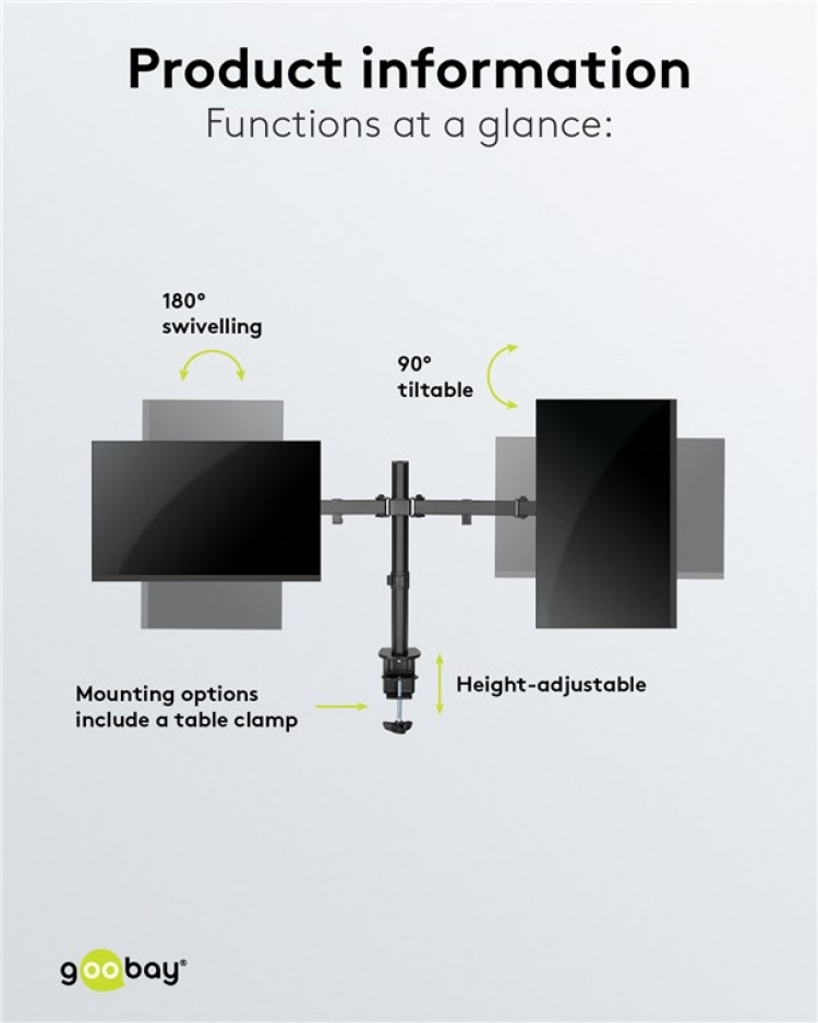 Goobay Dual Monitor Mount Flex for skjermer mellom 17 og 32 tommer (43-81 cm)