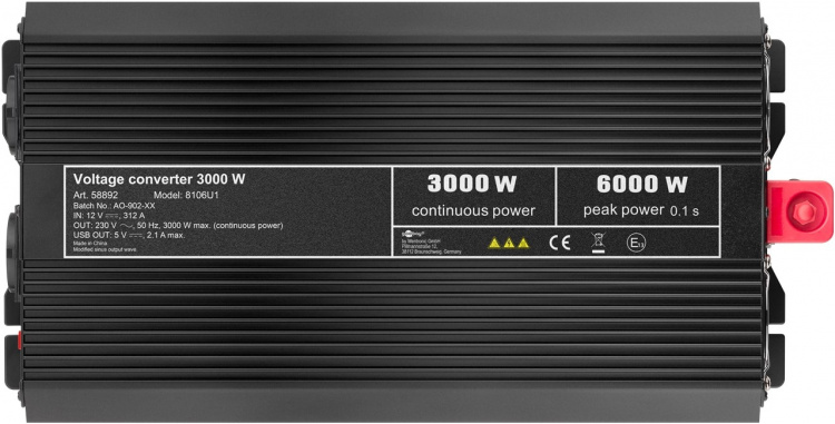 Goobay Spenningsomformer DC/AC (12 V - 230 V/3000 W) USB konverterer 12 V DC til 230 V AC