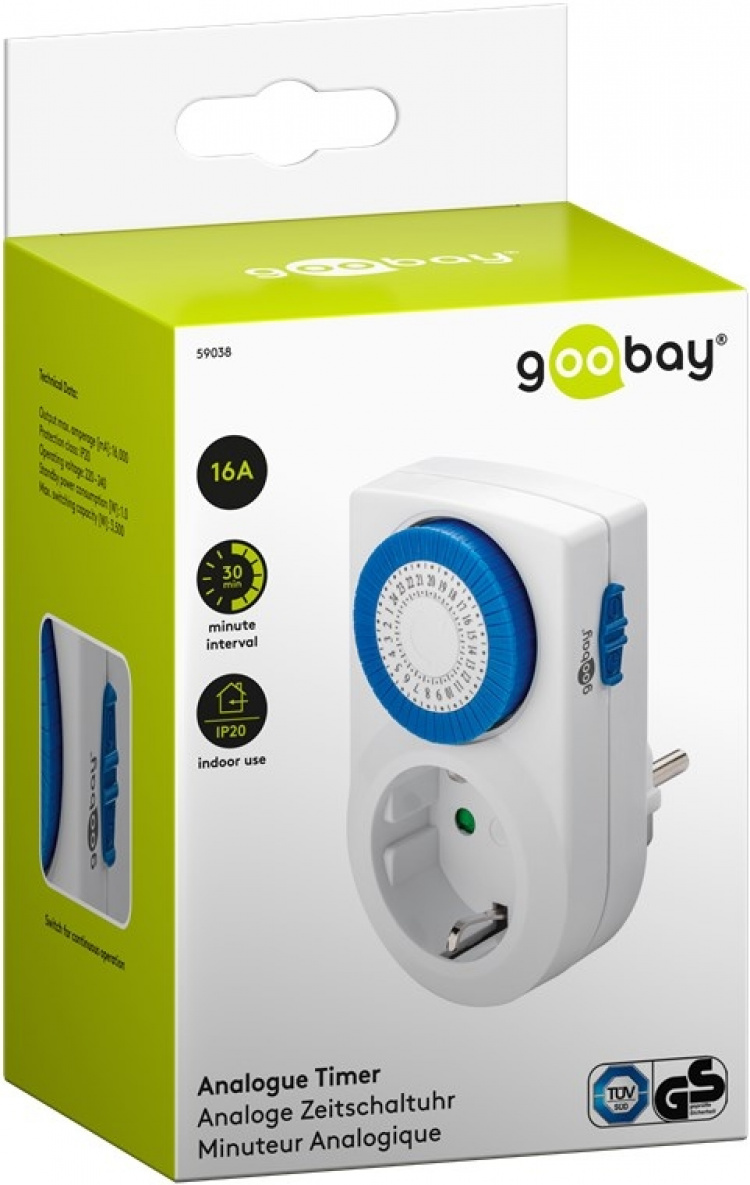 Goobay Analogt tidsur enkelt å betjene mekanisk tidsur for stikkontakten
