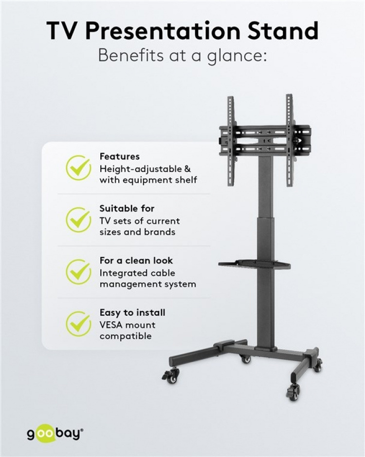 Goobay TV-presentasjonsstativ Basic (størrelse L) for TV-er eller skjermer mellom 37 og 70 tommer (94-178 cm) opp til 35 kg