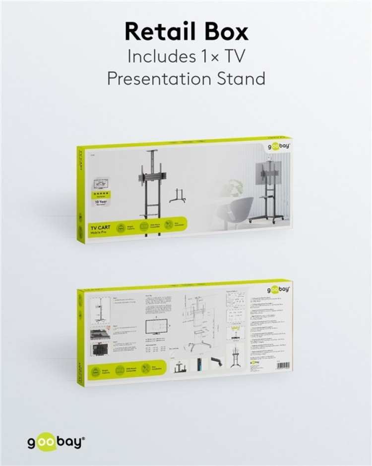 Goobay TV-presentasjonsstativ Pro (størrelse L) for TV-er og skjermer mellom 37 og 70 tommer (94-178 cm) opp til 50 kg, vippbart Goobay TV-presentasjonsstativ Pro (størrelse L) for TV-er og skjermer mellom 37 og 70 tommer (94-178 cm) opp til 50 kg, vippbart