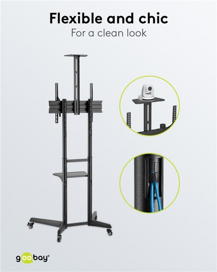 Goobay TV-presentasjonsstativ Pro (størrelse L) for TV-er og skjermer mellom 37 og 70 tommer (94-178 cm) opp til 50 kg, vippbart Goobay TV-presentasjonsstativ Pro (størrelse L) for TV-er og skjermer mellom 37 og 70 tommer (94-178 cm) opp til 50 kg, vippbart