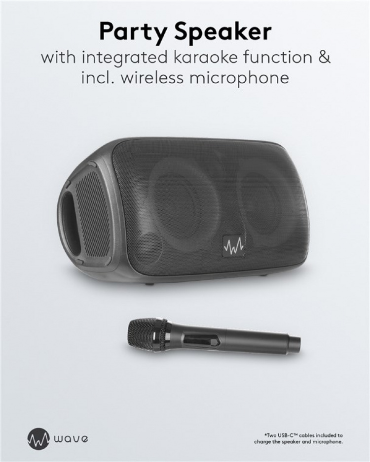 Waveaudio Wave Party Speaker er en bærbar Bluetooth-høyttaler med mikrofon og LED-lys for musikkglede når som helst og hvor som helst
