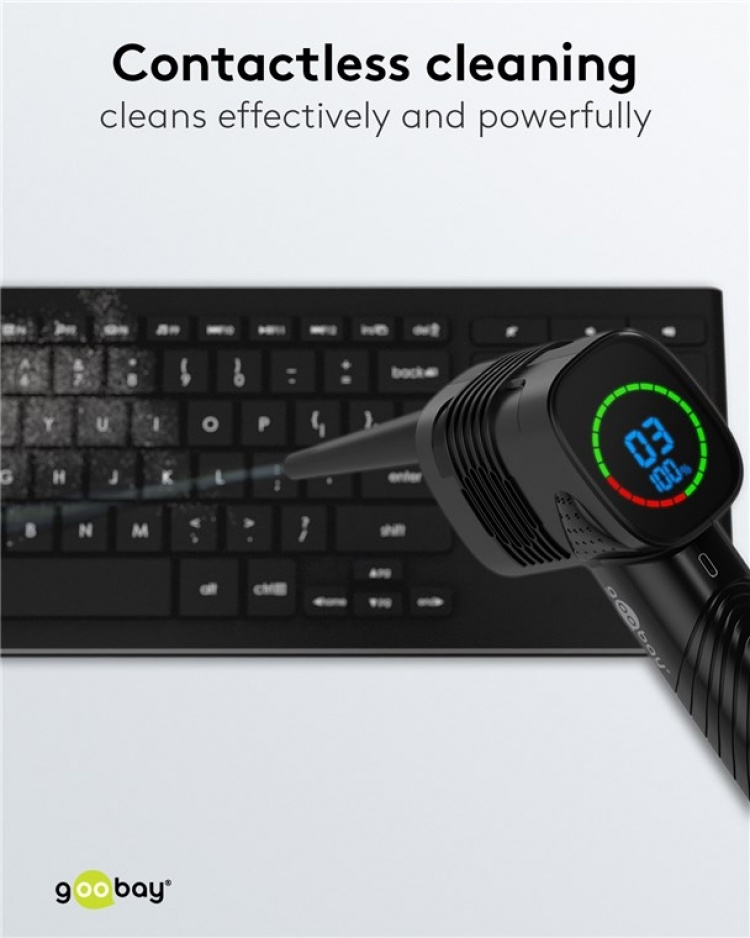 Goobay Elektrisk støvblåser for berøringsfri rengjøring av PC-tilbehør og husholdningsartikler Goobay Elektrisk støvblåser for berøringsfri rengjøring av PC-tilbehør og husholdningsartikler