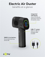 Goobay Elektrisk støvblåser for berøringsfri rengjøring av PC-tilbehør og husholdningsartikler Goobay Elektrisk støvblåser for berøringsfri rengjøring av PC-tilbehør og husholdningsartikler