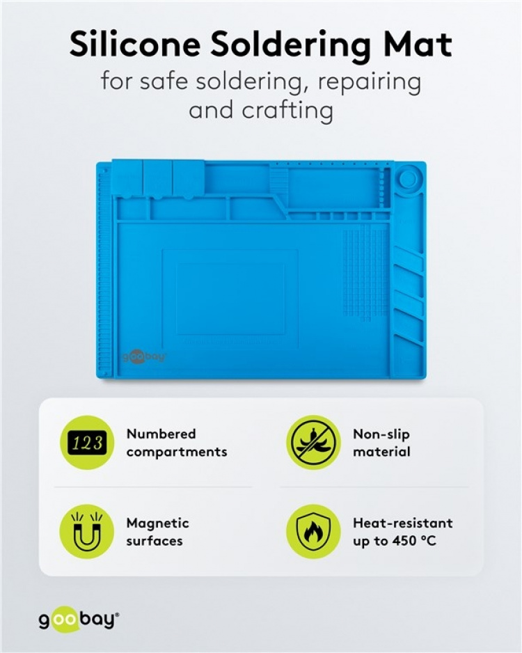 Goobay Fleksibel loddematte i silikon for trygg lodding, reparasjon og hobbyarbeid