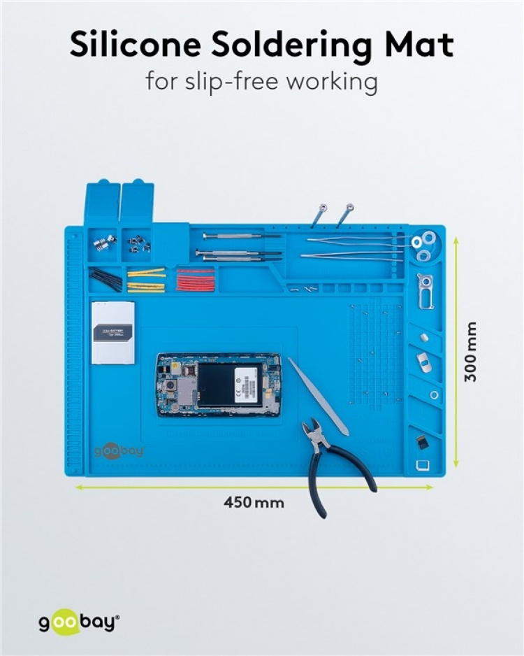 Goobay Fleksibel loddematte i silikon for trygg lodding, reparasjon og hobbyarbeid