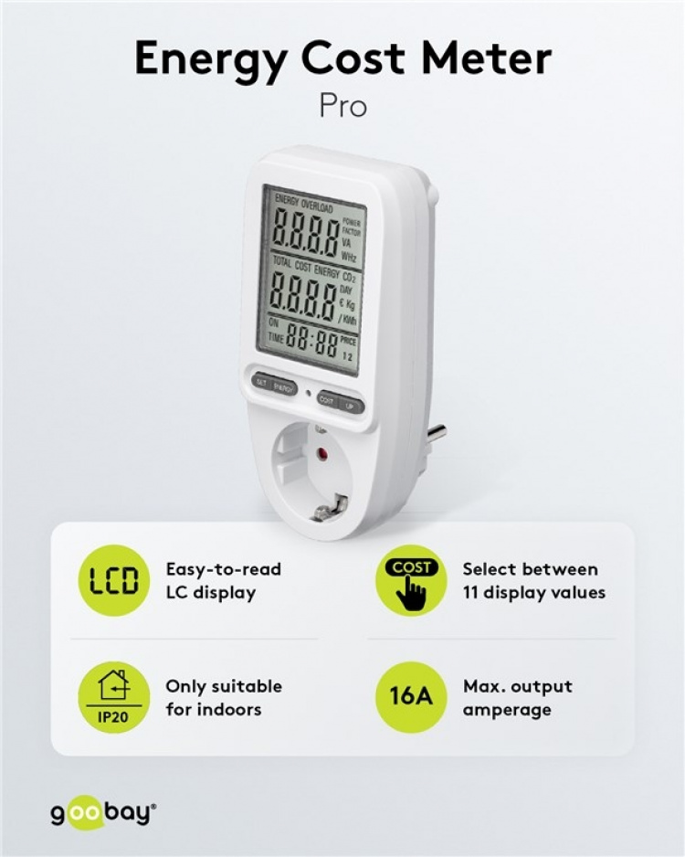 Goobay Digital energimåler Pro for måling av energiforbruket til elektriske husholdningsapparater