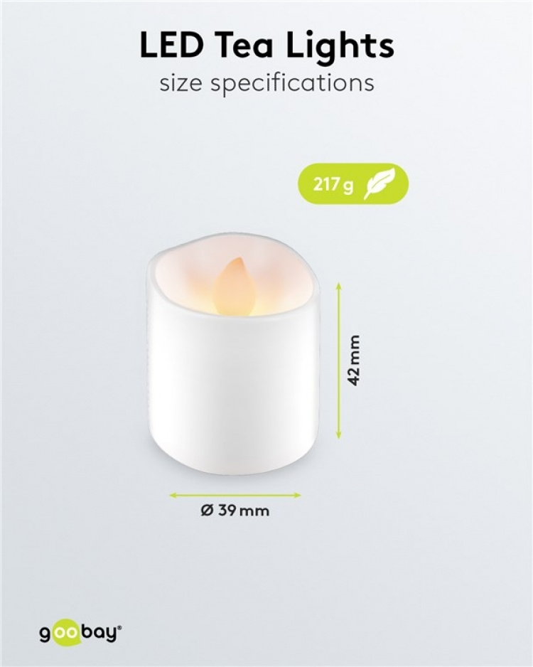 Goobay Sett med 6 LED-teklys med fjernkontroll, for innendørs bruk (IP20), varmhvit (2700 K), lading via USB Goobay Sett med 6 LED-teklys med fjernkontroll, for innendørs bruk (IP20), varmhvit (2700 K), lading via USB