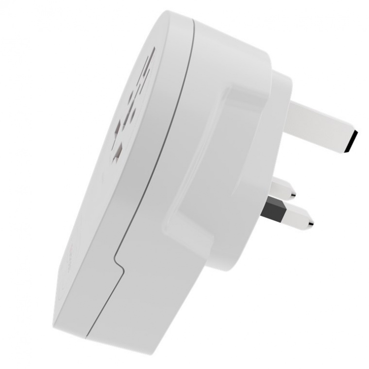 SKROSS World Adapter - World to UK USB-C™ PD for alle jordede og ujordede enheter (2- og 3-pinners), med integrert, ultrahurtig USB-C™-lader (Power Delivery)