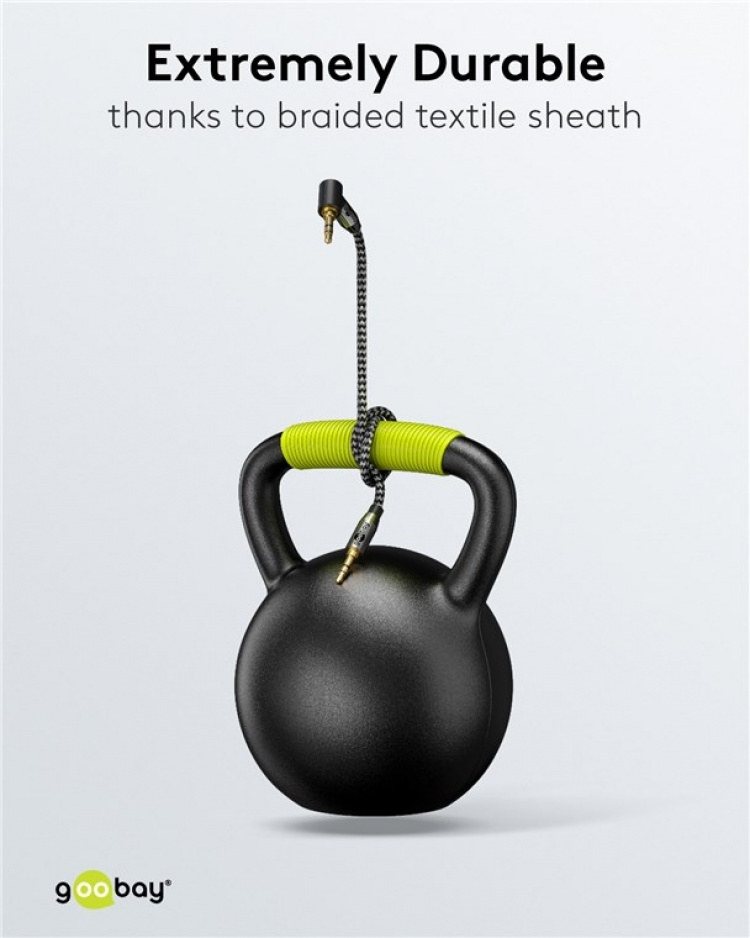 Goobay Tilkoblingskabel AUX, 3,5 mm stereo, 90°, 1 m, Sharkskin Grey Pawl 3,5 mm plugg (3-pinners, Stereo) > Pawl 3,5 mm plugg (3-pinners, Stereo) 90°