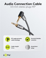 Goobay Tilkoblingskabel AUX, 3,5 mm stereo, 90°, 5 m, Sharkskin Grey Pawl 3,5 mm plugg (3-pinners, Stereo) > Pawl 3,5 mm plugg (3-pinners, Stereo) 90°