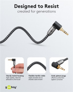 Goobay Tilkoblingskabel AUX, 3,5 mm stereo, 90°, 5 m, Sharkskin Grey Pawl 3,5 mm plugg (3-pinners, Stereo) > Pawl 3,5 mm plugg (3-pinners, Stereo) 90°