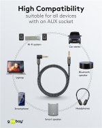 Goobay Tilkoblingskabel AUX, 3,5 mm stereo, 90°, 5 m, Sharkskin Grey Pawl 3,5 mm plugg (3-pinners, Stereo) > Pawl 3,5 mm plugg (3-pinners, Stereo) 90°