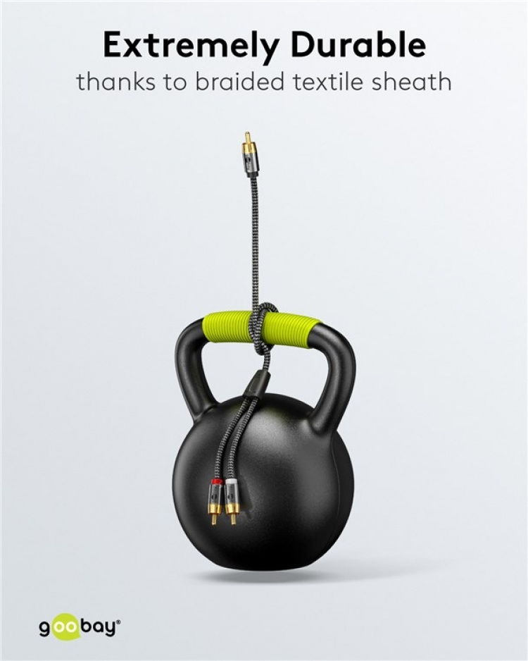 Goobay RCA-splitterkabel, 2 m, Sharkskin Grey Cinch-kontakt (woofer, senter) > 2x Cinch-kontakt (woofer)