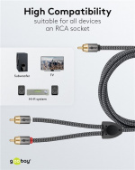 Goobay RCA-splitterkabel, 2 m, Sharkskin Grey Cinch-kontakt (woofer, senter) > 2x Cinch-kontakt (woofer)