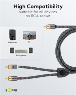 Goobay RCA-splitterkabel, 5 m, Sharkskin Grey Cinch-kontakt (woofer, senter) > 2x Cinch-kontakt (woofer)