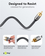 Goobay RCA-splitterkabel, 10 m, Sharkskin Grey Cinch-kontakt (woofer, senter) > 2x Cinch-kontakt (woofer)