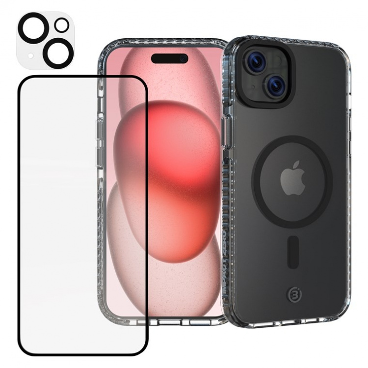 Impact Zero mobilskall 3-i-1-sett kompatibelt med Apple iPhone 15, gjennomsiktig