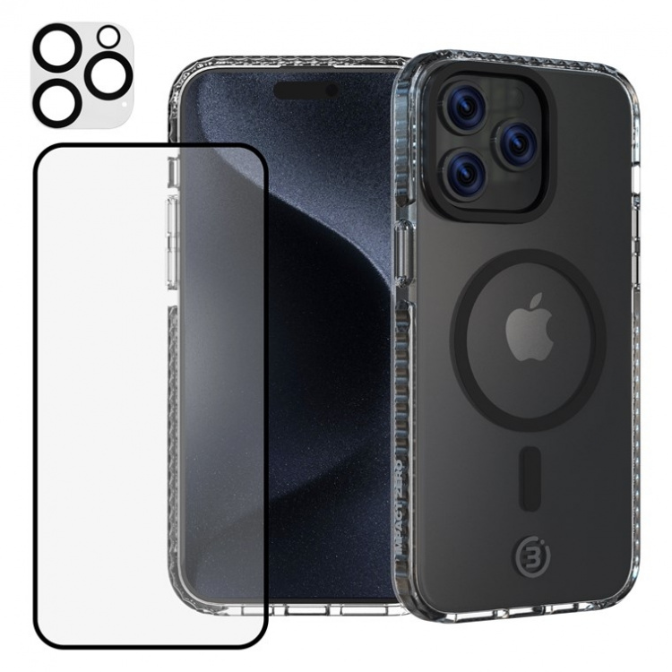 Impact Zero mobilskall 3-i-1-sett kompatibelt med Apple iPhone 15 Pro, gjennomsiktig