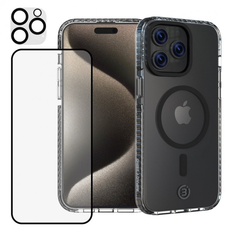 Impact Zero mobilskall 3-i-1-sett kompatibelt med Apple iPhone 15 Pro Max, gjennomsiktig
