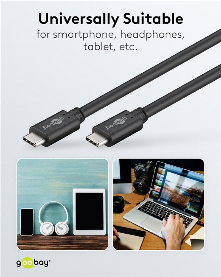 Goobay Synkroniser og lad superrask USB-C™-kabel (USB 3.2 Gen 1), USB-PD, 1,5 m USB-C™-plugg > USB-C™-plugg