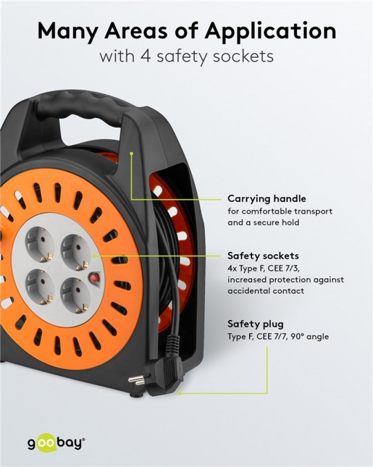 Goobay Kabeltrommel 25 m Praktisk og egnet for innendørs bruk