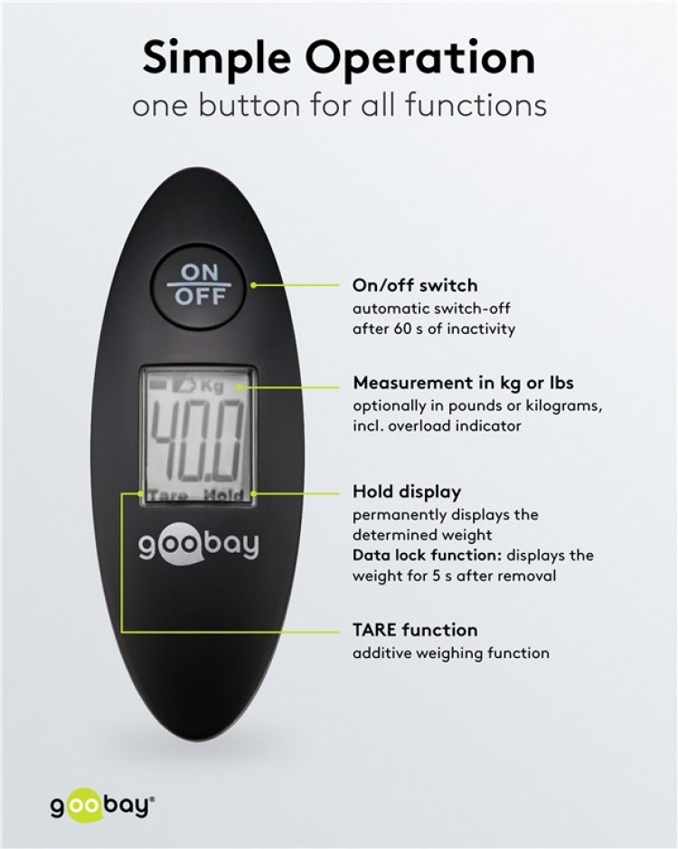 Goobay Digital bagasjevekt for en vekt på opptil 40 kg Goobay Digital bagasjevekt for en vekt på opptil 40 kg