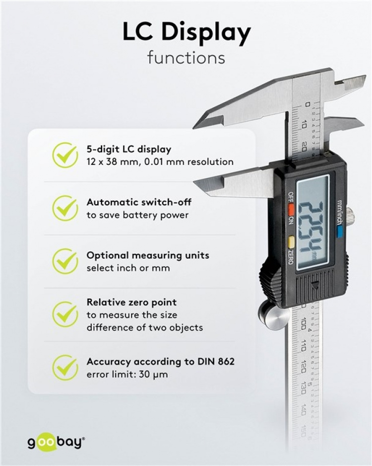 Goobay Digital skyvelære 150 mm / 6 tommer for målinger fra 0 mm - 150 mm