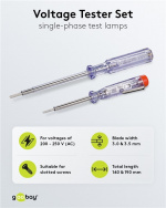 Fixpoint Spenningstester, sett med 2 stk., 140 mm og 190 mm, egnet for spenninger mellom 200 V og 250 V