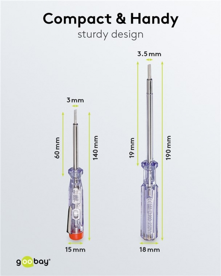 Fixpoint Spenningstester, sett med 2 stk., 140 mm og 190 mm, egnet for spenninger mellom 200 V og 250 V