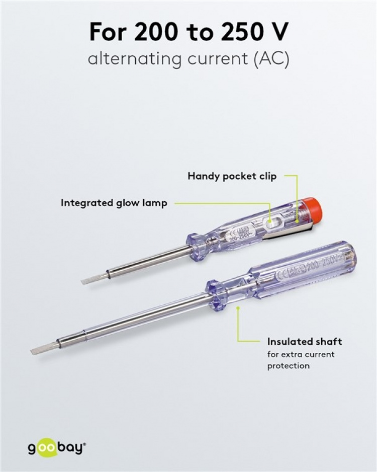 Fixpoint Spenningstester, sett med 2 stk., 140 mm og 190 mm, egnet for spenninger mellom 200 V og 250 V