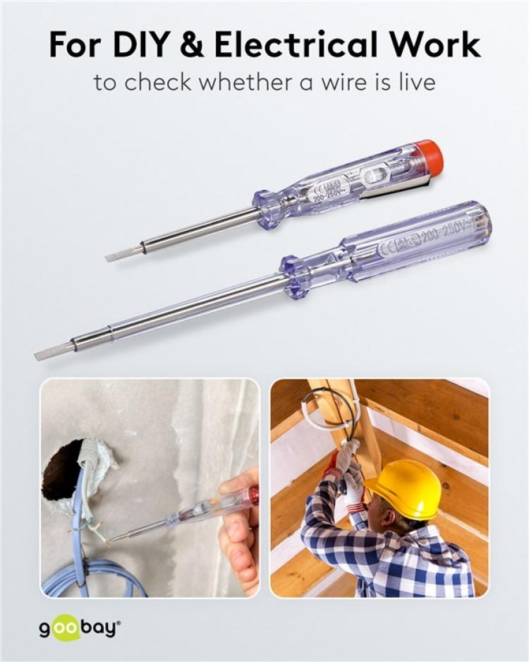 Fixpoint Spenningstester, sett med 2 stk., 140 mm og 190 mm, egnet for spenninger mellom 200 V og 250 V