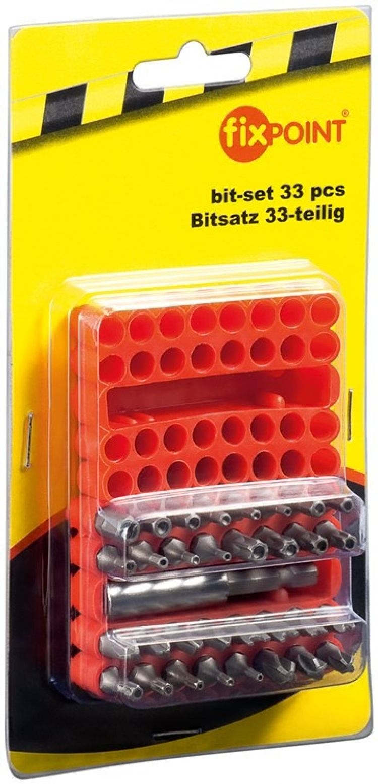 Fixpoint Bitssett med 33 deler for batteridrevne skrutrekkere og skralleverktøy