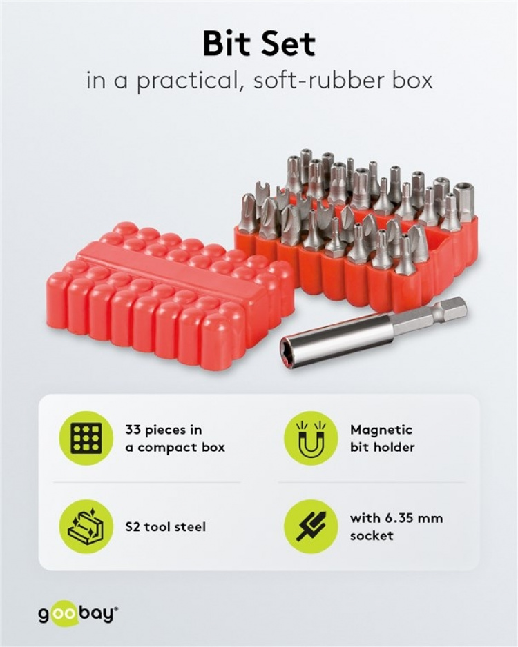 Fixpoint Bitssett med 33 deler for batteridrevne skrutrekkere og skralleverktøy