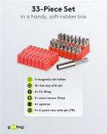 Fixpoint Bitssett med 33 deler for batteridrevne skrutrekkere og skralleverktøy