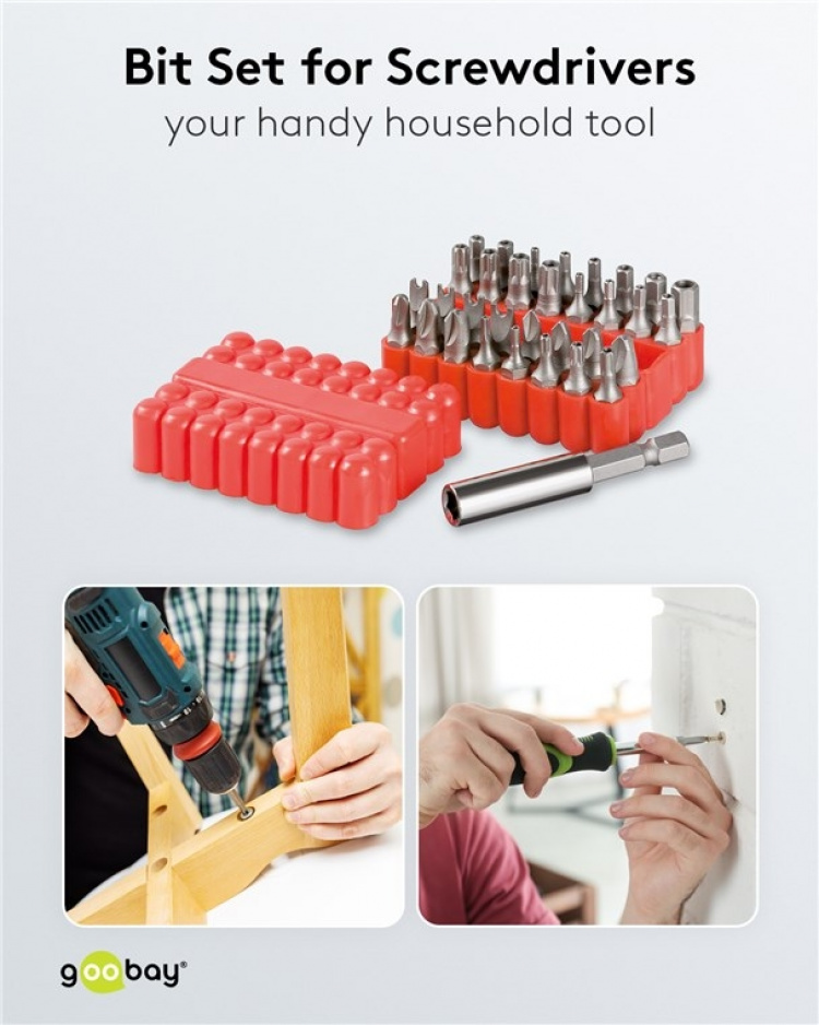 Fixpoint Bitssett med 33 deler for batteridrevne skrutrekkere og skralleverktøy