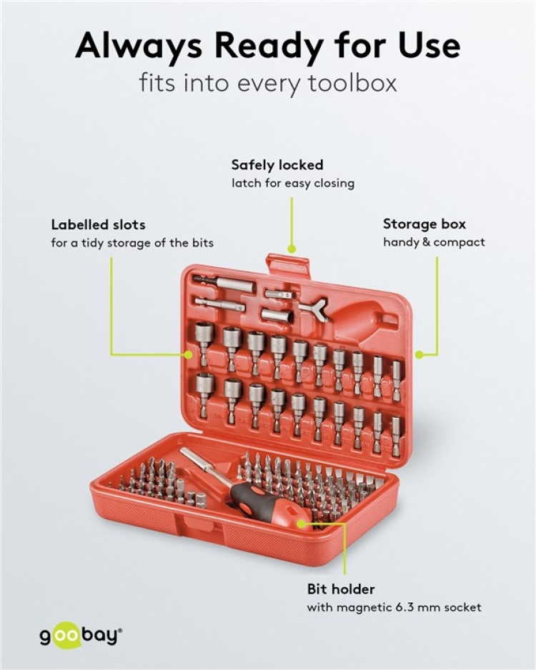 Fixpoint Bitsett med 113 deler for batteridrevne skrutrekkere og skralleverktøy